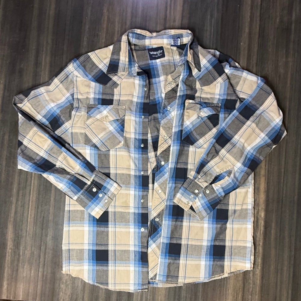 Wrangler Western‎ Shirts Men's Large Plaid Long Sleeve Button Down Casual Shirt